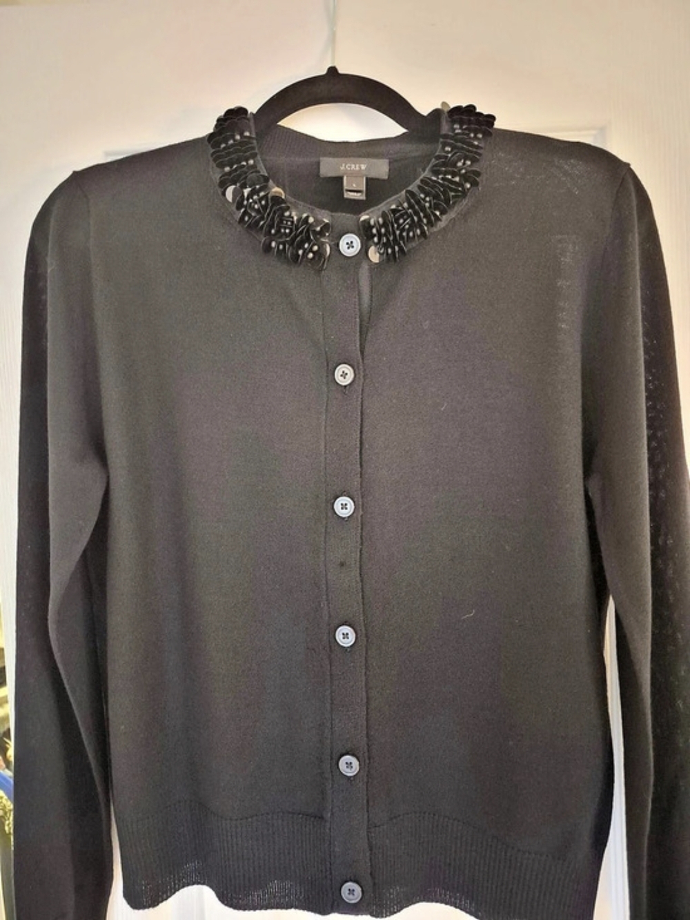 J.Crew Collection Embellished Sequin Collar Cardigan Black